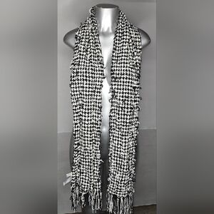 Charter Club Black White Houndstooth Fringe Scarf Wrap One Size Black and White